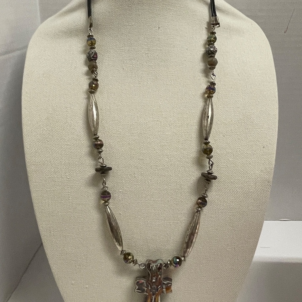 3 Vintage Boho Necklaces 1 Signed Marquet Bamboo Fringe Clay - Picture 7 of 11
